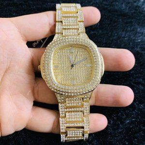 Gold Finish Techno Pave Men Women Hip Hop Watch